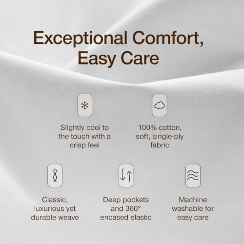 Image of Coop Home Goods Cotton Percale Bed Sheet Set Full, White, Crisp 100% Cotton Sheets for Hot Sleepers, Breathable Deep Pocket Queen Sheets and Pillowcase Set, Oeko-TEX Certified
