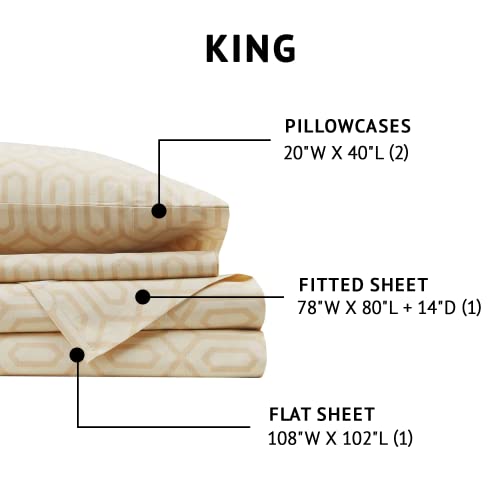 Image of Comfort Spaces 100% Cotton Percale Sheets King Sheet Set 4 Pcs, Diamond Tan