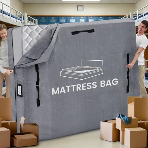 Mattress Bags for Moving and Storage BETU Waterproof Mattress Protector Twin XL Mattress Cover with 8 Heavy Duty Handles and Zipper Extra Thick Moving Supplies for Dorm (82x42x13.5 Light Gray)