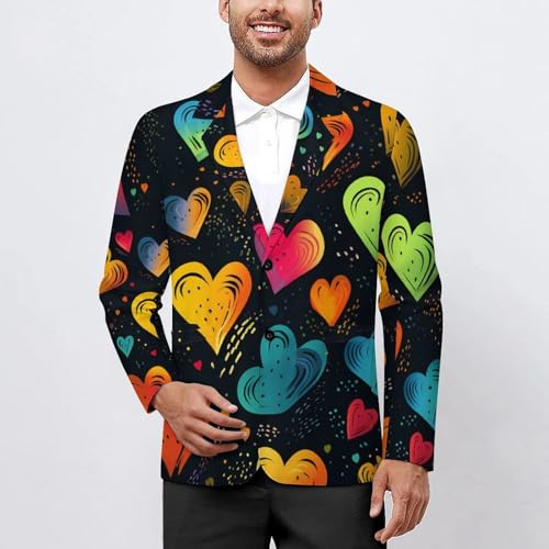 LGBT Love Rainbow Heart Men's Casual Blazers Slim Fit Sport Coats Blazer Two Buttons Suit Jacket for Work Party2