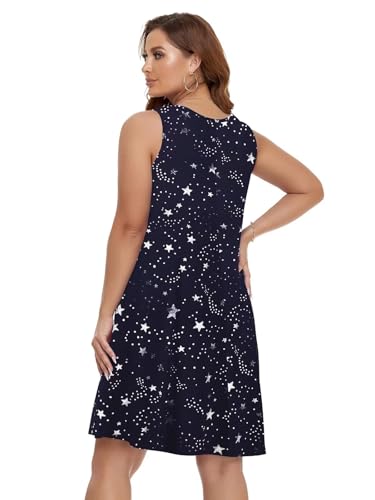 Image of BELAROI Women Casual Summer Beach Dresses Plus Size Sundress V Neck Pockets Swing Tank Dress Cover Ups