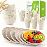 36-Piece Wheat Straw Dinnerware Sets for 6, Farielyn-X Unbreakable Reusable Set Kitchen Cups, Plates, Bowls Sets & Cultery Dishwasher Microwave Safe - Patio, Outdoors, RV, Camping Dishes