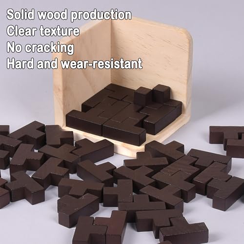 MINGZE Wooden Puzzles Brain Teaser Toy 54 T-shaped Blocks Geometric Intelligence Game Sphere Puzzles For Adults/Kids(Black) - Image 4