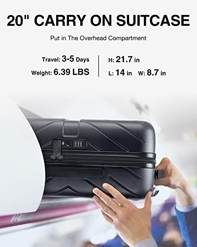 Bagsmart Carry On Luggage Airline Approved, 1Oo% Pc Lightweight Carry On Hardside Suitcase, 20 Inch Hard Shell Luggage With Spinner Wheels, Waterproof Rolling Suitcase For Men And Women, Black #TOP5