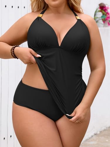 Image of B2prity Women's Tankini Set Halter Tummy Control Two Piece Swimsuit