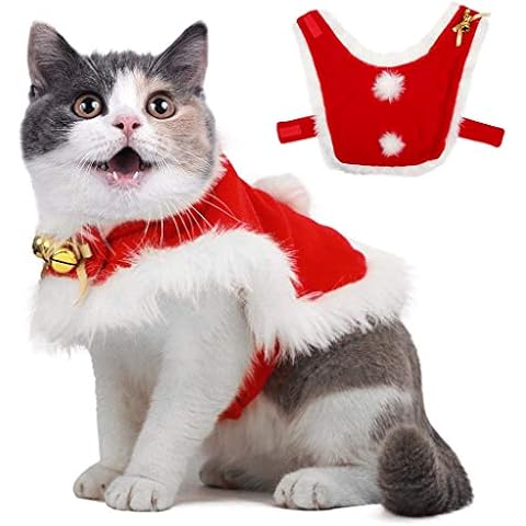 Pet Christmas Cloak Costume with Bells Soft Thick Fabric Pet Clothes Apparel Outfit Dress-up for Puppy Kitten Small Cats Dogs (L) Cover