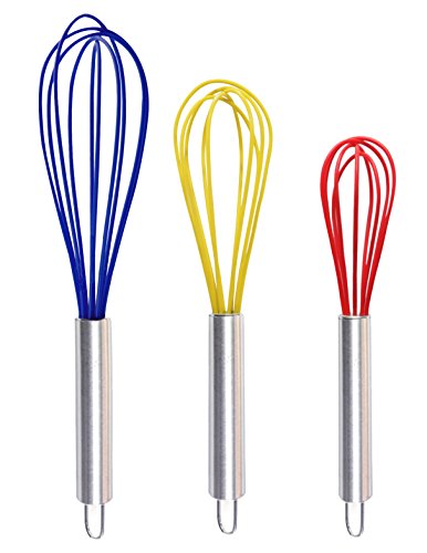 Ouddy Silicone Whisk, Balloon Whisk Set, Wire Whisk, Egg Frother, Milk and Egg