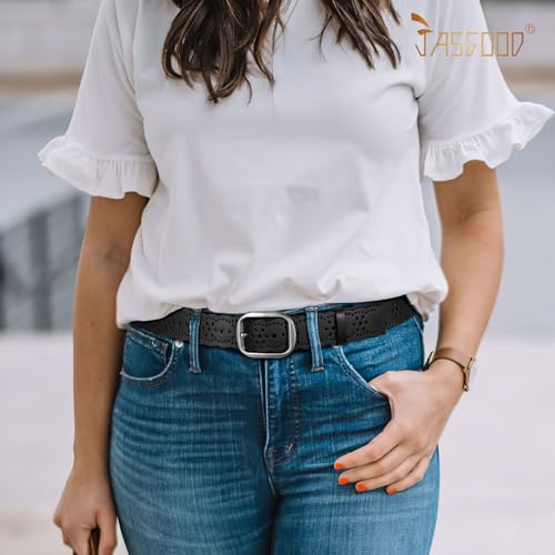 JASGOOD Women's Hollow Flower Genuine Leather Belt for Jeans Pants Wide Belt for Ladies - Image 4
