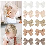 CÉLLOT 10 Pieces 2inch Girls Hair Bows Linen Fabric Bows Alligator Clips Hair Accessories for Baby Toddlers and Infants（5 Pairs Khaki Mini Bow）