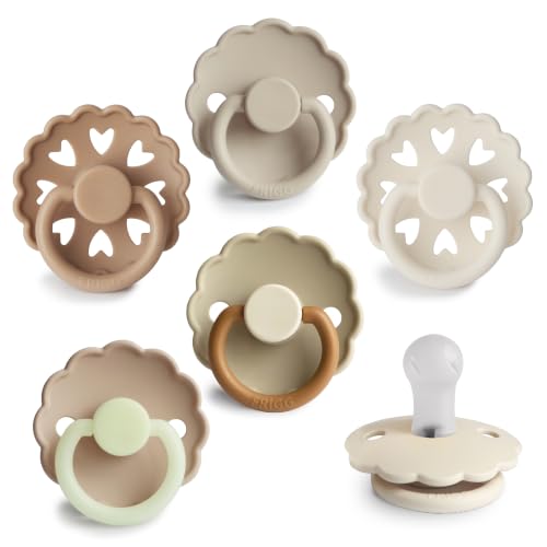 FRIGG SilkySoft Silicone Baby Pacifier 6-Pack Cinnamon Charm | Made in Denmark | BPA-Free (0-6 Months)
