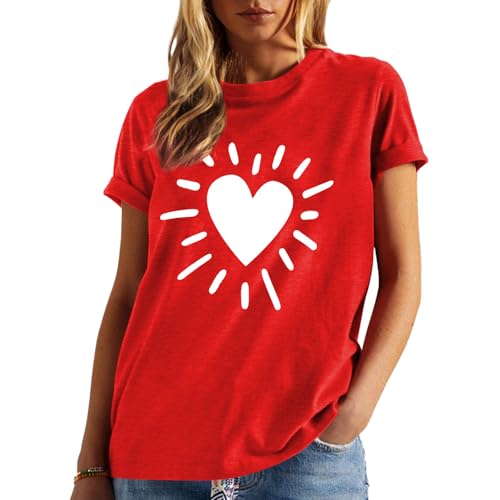 Image of Valentines Shirts for Women Valentine Love Heart Printed Graphic Tshirt Cute Girls Casual Top