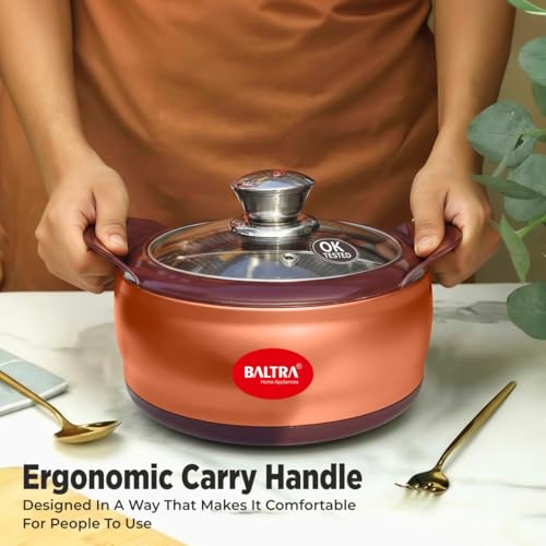 Image of BALTRA Crown Stainless Steel Serving Casserole Set 100% Food Grade with Glass Lid | PUF Insulated Chapati Casserole for Daily Use & Gifting | Hot Box /Roti Box (Crown Set of 2 (1000+1500ml)