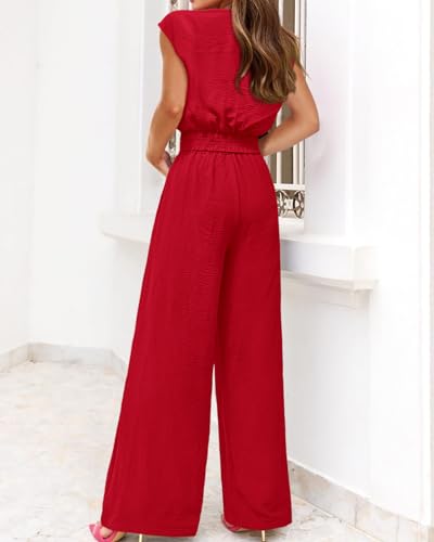 Image of PRETTYGARDEN Women's Summer 2 Piece Outfits 2026 Cap Sleeve V Neck Belted Crop Tops Wide Leg Pant Sets Casual Tracksuit