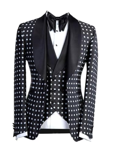 Men's Polka Dots Coat Shawl Lapel Blazer One Button Homecoming Business Suit Jacket