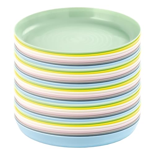 Set of 30 x KALAS Kids' Plastic Plates, 19cm (7.5 Inches), Mixed Pastel Colours, Stackable, Dishwasher Safe