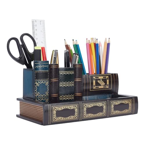 Porte-crayons en bois en forme de livre OLYCRAFT avec tiroir de rangement pour bureau