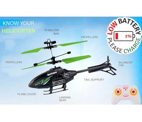 Image of Toy Plastic Helicopter Remote Control Helifor 6 + Years Boys Indoor and Outdoor Helicopter, Palm Sensing Helicopteer with led Lights (Pack of 1) (Blackgreen)