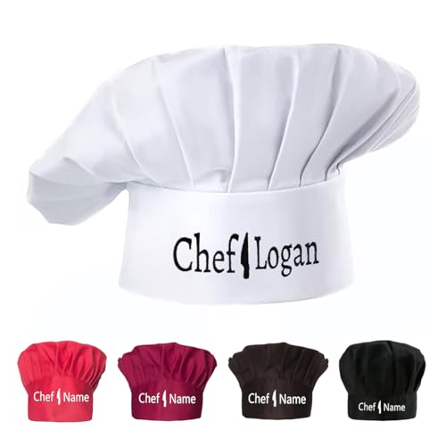 Custom Chef Hat with Embroidered Name,Personalized Adjustable Elastic Baker Kitchen Cooking Chef Cap White