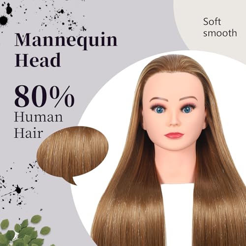 Cabeça de manequim, cabelo humano, 80% de treinamento, boneca, manequim, cosmetologia, penteado, cab