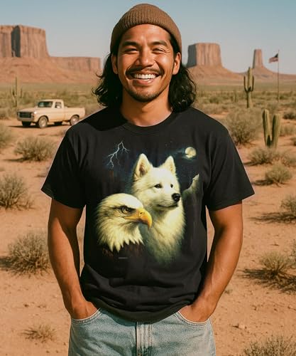 Dog & Bald Eagle Moonlight Desert Premium T-Shirt – Majestic Wildlife Art Tee for Men & Women3