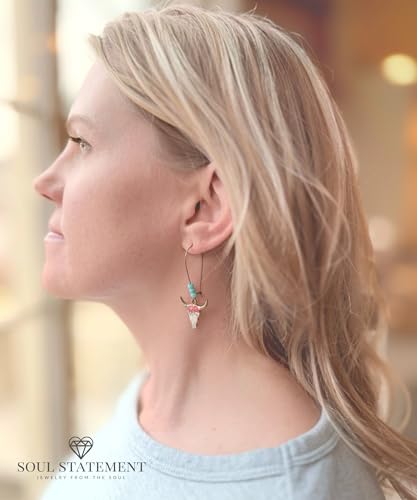 Western Stylish Beads in Turquoise Earrings, Unique Boho Cowboy Chic Earrings for Women, Perfect for Casual, Country Concerts, Festivals, Gray & White Teal2