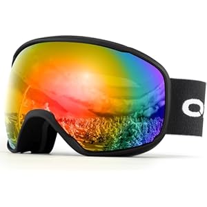 Odoland Lunettes de Ski Masque de Snowboard pour Homme & Femme Anti-UV400, Anti-Buée, Coupe-Vent, Lunettes de Protection avec Grande Lentille OTG Sphérique Noir + Rouge -VLT17%