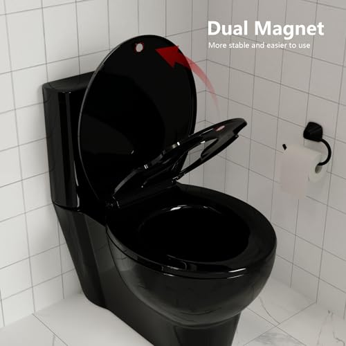 Round Toilet Seat with Built-in Toddler Seat for Easy Potty Training – Slow Close Feature,Easy Install and Clean, Perfect for Both Adults and Children,Black