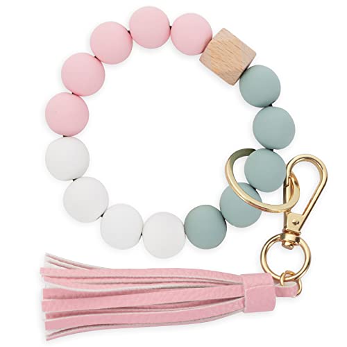 Bilione Beaded Wristlet Keychain For Women, Cute Key Ring Bracelet With Leather Tassel, Car Key Holder Keychain #TOP30