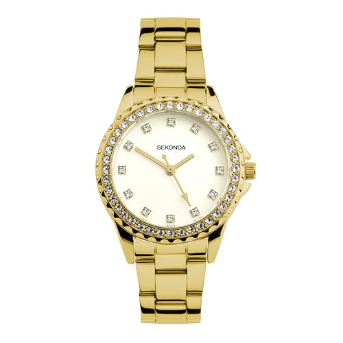 Sekonda Day to Night Ladies 34mm Elizabeth Watch in Gold with Gold Alloy Bracelet & Silver Dial