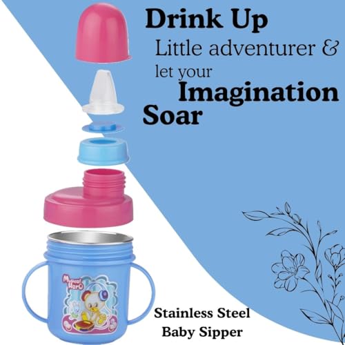 Image of Zerya Hippo Stainless Steel Baby Spout Sipper Cup for Kids /Toddler with Soft Silicone 250 ML (SkyBlue)