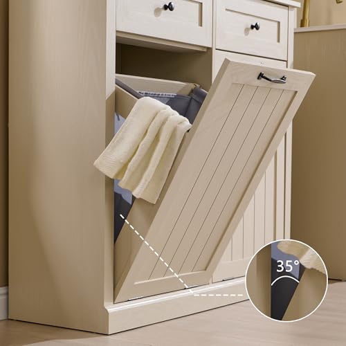 Image of IFGET Double Tilt Out Trash Cabinet, Wood Trash Can Cabinet, Cream