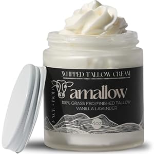100% Grass Fed Beef Tallow for Skin Care – Face + Body – Whipped Moisturizer – 100% Natural Lotion, 4 FL. oz. (Vanilla Lavender)