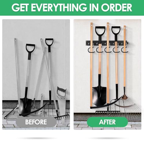 Gaethra Gartengerätehalter, 4 x 40cm Gerätehalter Wand, Gartengeräte Aufhängung Grau, Wandhalterung Gartengeräte mit Anti-Rutsch Gummierung, für Garage, Garten, Abstellraum, Geräteschuppen, Keller