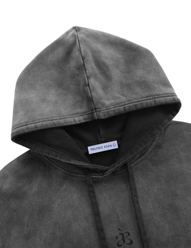 Aelfric Eden Weighted hoodie Oversized Acid Wash Gradient Vintage Cotton Plain Hooded Sweatshirt Unisex Streetwear Hoodies Black X-Large