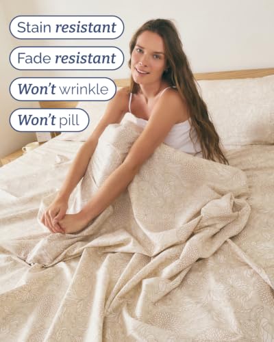 Image of Twin 3 Piece Floral Sheet Set - Soft, Breathable & Cooling - Beige Floral