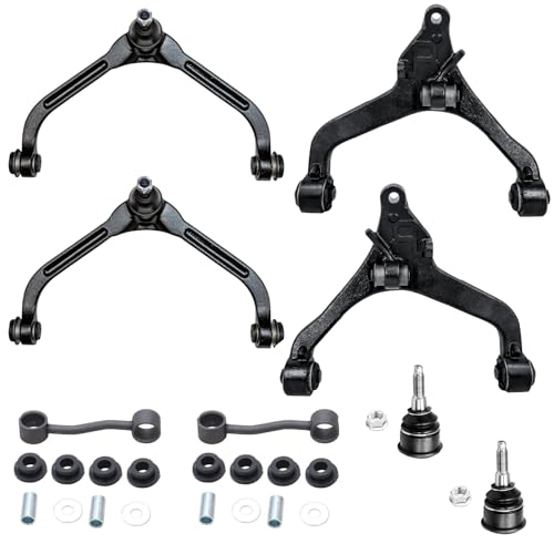 Image of Detroit Axle - 8pc Front End Control Arm Kit for 2002 2003 2004 Jeep Liberty, 2 Upper Control Arms w /Ball Joints 2 Lower Control Arms 2 Lower Ball Joints 2 Sway Bar Links Replacement