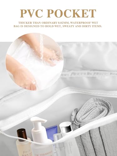 Gym Bag for Women with Wet Pocket, Travel Duffle with Clear Makeup Bag, Carry-On Weekender Overnight Organizer, Water-Resistant for Yoga & Sports, White4