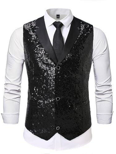 Gilet à revers cranté et paillettes brillantes veste de costume pour homme