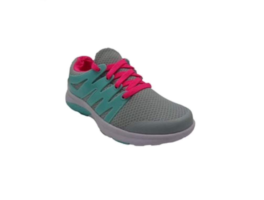 Athletic Works Girl's Overlay Athletic Shoe with Mesh Upper Gray with Aqua and Pink Accents
