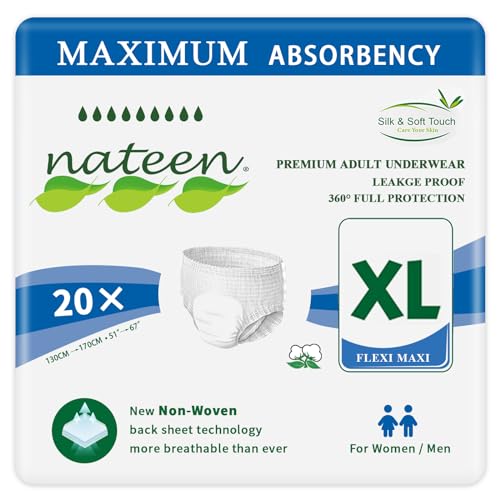 Nateen Flexi Maxi Adult Incontinence Underwear, Unisex Pull-ups Maximum Absorbency Underwear, Overnight Leak Protection. (X-Large, 20 Count)