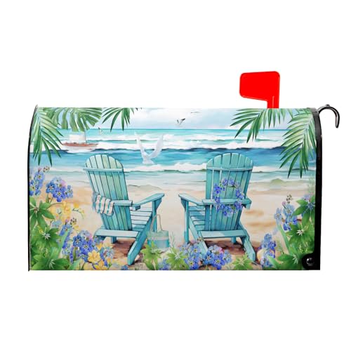 Image of Kawani Summer Nautical Mailbox Cover Magnetic Beach Life and Palm Leaf Standard Size 18 X 21 Flowers Ocean Holiday Wrap Post Letter Box Decorative for Home Outdoor Garden