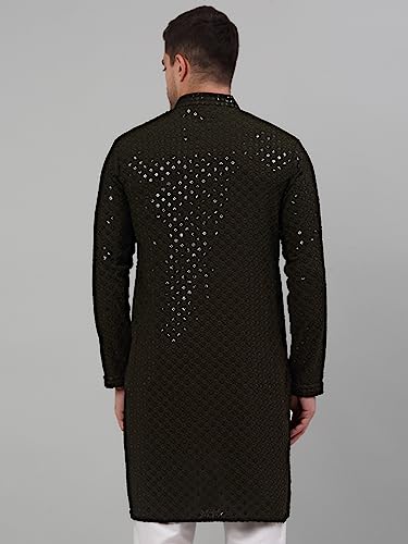 Image of Jompers Men's Regular Fit Cotton Chikankari Embroidered and Sequence Kurtas