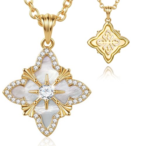 Women Four Leaf Clover Gold Necklace, 14k Gold Plated Lucky Pendant Necklace. Long Gold Necklace, Adjustable Chain 18-20 Inches. Exquisite Clover Jewelry, Vintage Jewelry for Women