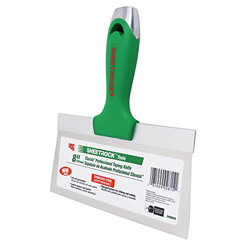 USG Sheetrock Tools 8" Classic Stainless Steel Drywall Taping Knife, Professional Drywall Finishing Knife with Soft Grip Handle, Tapered Neck, Enlarged Hammer End by Sheetrock - Used condition - Image 3