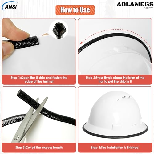Aolamegs Hard Hat Brim Guard - Impact-Resistant Edge Protector with Steel Core, Full Brim Hard Hat Accessories, Clip-On for Carbon Fiber/Fiberglass Construction Helmets, 36.6in Anti-Skid Strip Black