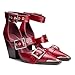 Migpuel Western Sandals for Women Chunky Wedge Heels Pointed Toe Pumps Ankle Strap Metal Buckle Strappy Heels Comfortable Fashion Casual Dress Shoes Burgundy,5.5