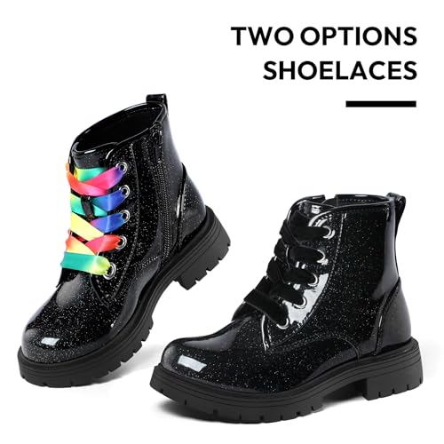 K KomForme Girls Glitter Ankle Boots Lace Up Waterproof Combat Shoes With Side Zipper for Toddler/Little Kid/Big Kid2