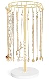 Mkono Necklace Holder Metal Jewelry Display Stand Necklace Organizer with 22 Hooks for Storage and Hanging Bracelet Keychain Home Room Decor for Women,Gold
