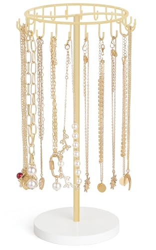 Mkono Necklace Holder Metal Jewelry Display Stand Necklace Organizer with 22 Hooks for Storage and Hanging Bracelet Keychain Home Room Deocr for Women,Gold