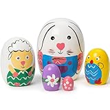 SWANGSA 5 Pieces Egg Shape Russian Nesting Dolls, Cute Bunny Sheep Chick Flower Handmade Wood Matryoshka Stacking Dolls for Kids Easter, Christmas, Birthday Wishing Gift, Home Decoration
